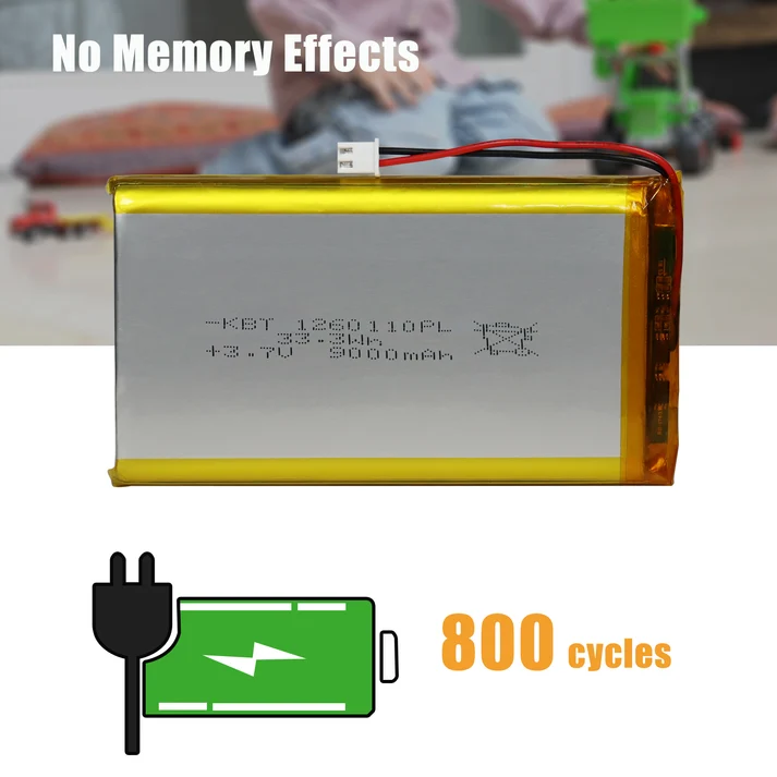 3.7V-3.8V 2500mAh-9500mAh 12mm High-Capacity Li-Polymer Battery Packs with Protection, 2C Discharge and 2Pin 2.54 JST Connector