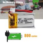 3.7V 220mAh Protected Li-Polymer Battery Pack with 1.25 JST Connector