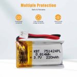 3.7V 220mAh Protected Li-Polymer Battery Pack with 1.25 JST Connector