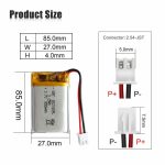 3.7V 850mAh Protected Li-Polymer Battery Pack with 2.54 JST Connector