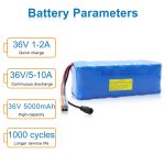 36V 5Ah 192Wh LiFePO4 Battery Pack with 10A BMS, Charger and DC5521 Connector