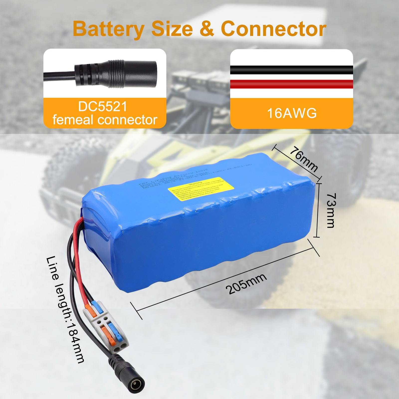 36V 5Ah 192Wh LiFePO4 Battery Pack with 10A BMS, Charger and DC5521 Connector