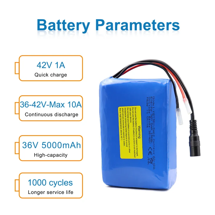 36V 2.6Ah~8Ah Li-ion Rechargeable Battery Packs with Charger, XT-60, XT-30 ,T-Plug Cables and BMS