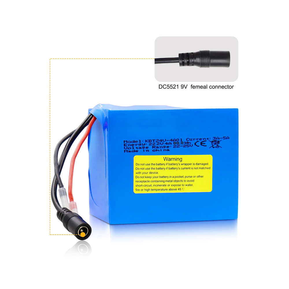 22.2V 4Ah and 8Ah Li-ion Battery Packs with DC5521 Male Cable and 24V Charger for OEM/ODM Replacement Projects
