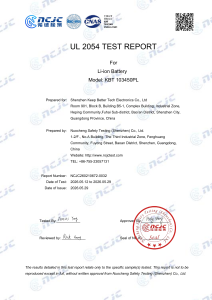 UL2054 test report for lithium-ion battery 13450PL