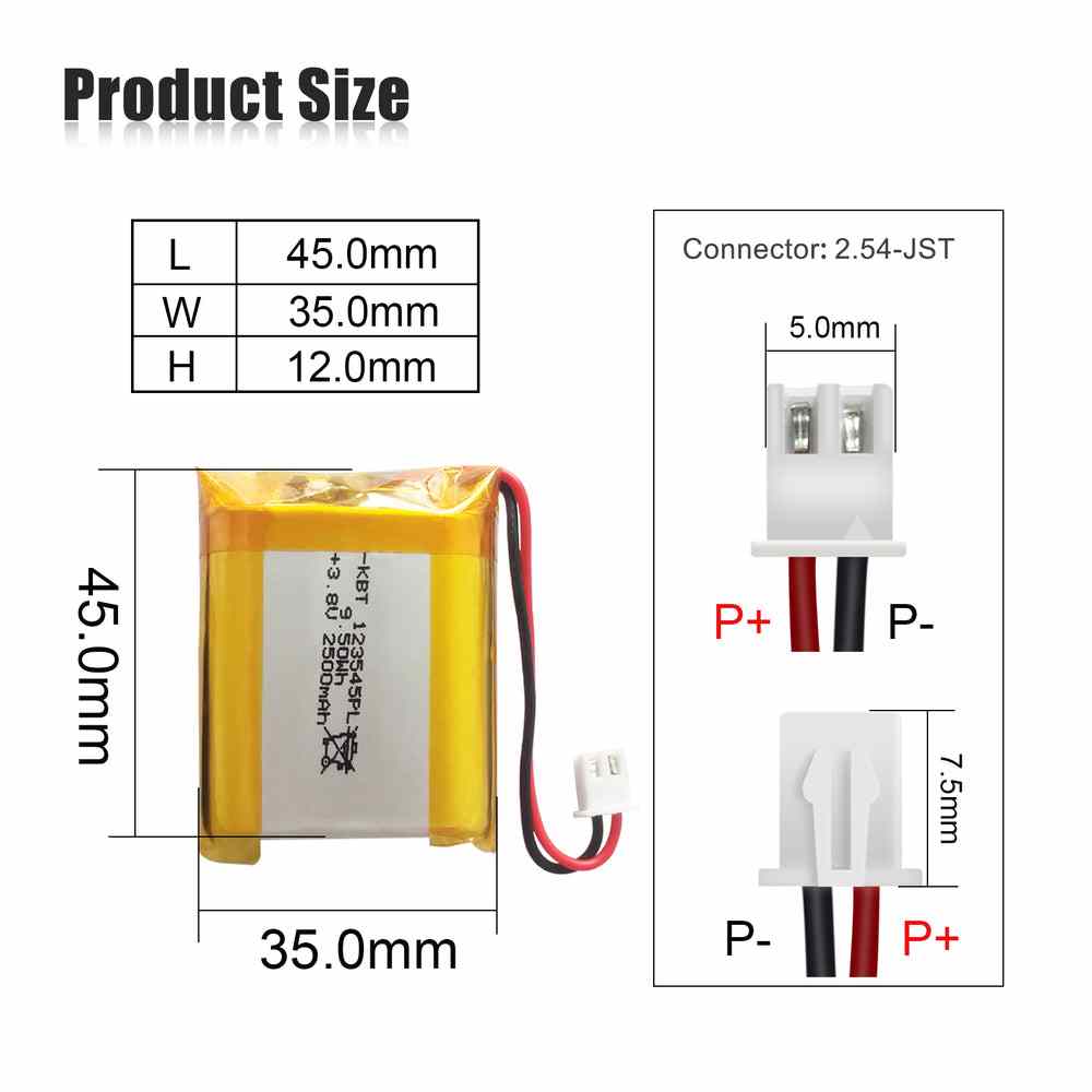 3.8V 2500mAh Li-Polymer Battery Pack with 2C Discharge