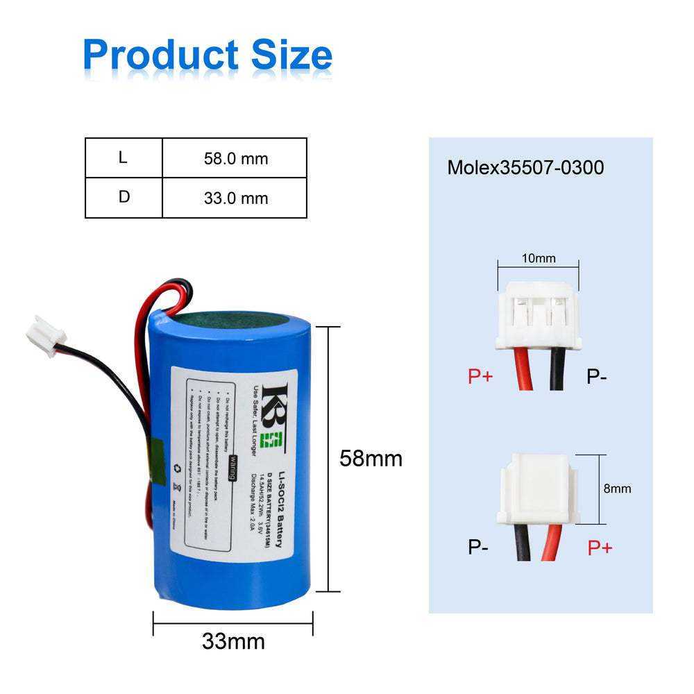 3.6V 14500mAh ER34615M Li-SOCl2 D Size Battery for DSC Outdoor Sirens